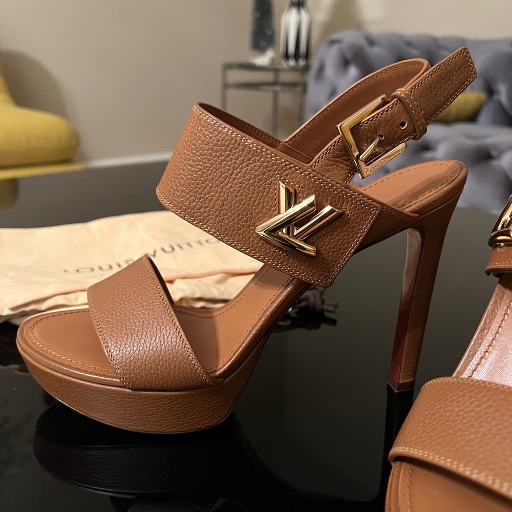 Louis Vuitton Brown Heels with Gold Accents